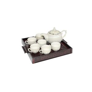 Bộ trà Bát Tràng rạn có khay 1 bình + 6 tách, 530ml